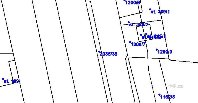 Parcela st. 2035/35 v KÚ Hrádek, Katastrální mapa