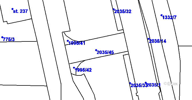Parcela st. 2035/45 v KÚ Hrádek, Katastrální mapa