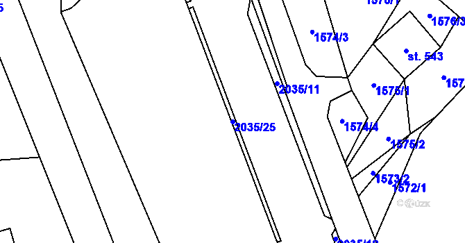 Parcela st. 2035/25 v KÚ Hrádek, Katastrální mapa