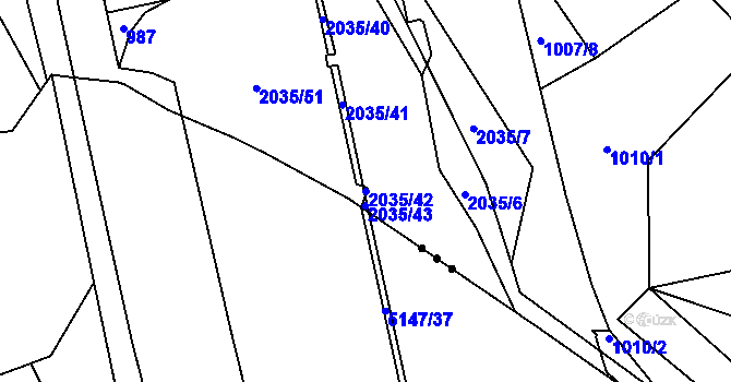 Parcela st. 2035/42 v KÚ Hrádek, Katastrální mapa