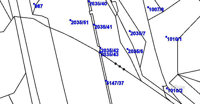 Parcela st. 2035/43 v KÚ Hrádek, Katastrální mapa