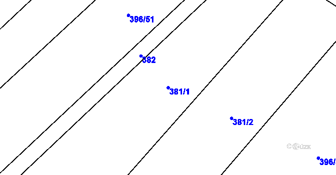 Parcela st. 381/1 v KÚ Hrádek, Katastrální mapa