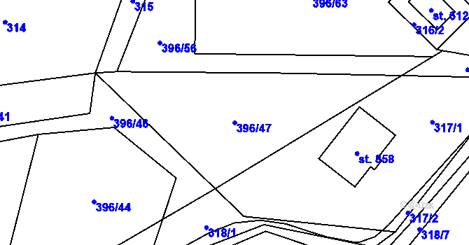 Parcela st. 396/47 v KÚ Hrádek, Katastrální mapa