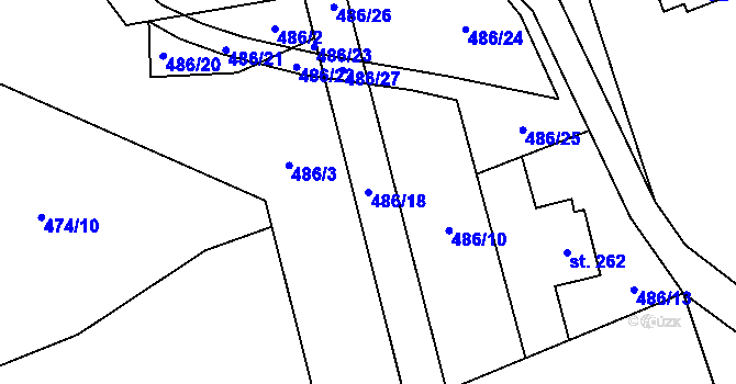 Parcela st. 486/18 v KÚ Hrádek, Katastrální mapa
