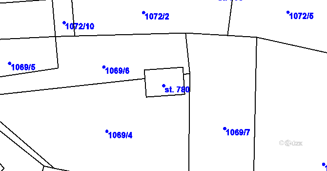 Parcela st. 780 v KÚ Hrádek, Katastrální mapa