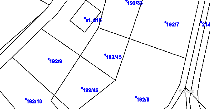 Parcela st. 192/45 v KÚ Hrádek, Katastrální mapa