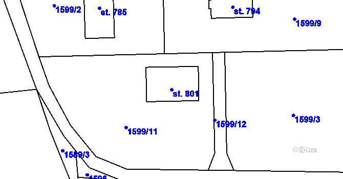 Parcela st. 801 v KÚ Hrádek, Katastrální mapa