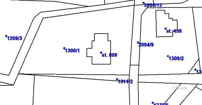 Parcela st. 809 v KÚ Hrádek, Katastrální mapa