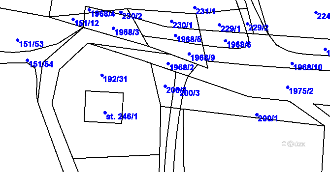 Parcela st. 200/2 v KÚ Hrádek, Katastrální mapa