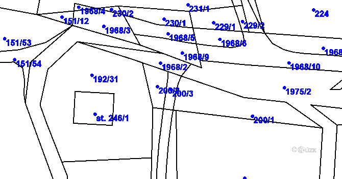 Parcela st. 200/3 v KÚ Hrádek, Katastrální mapa