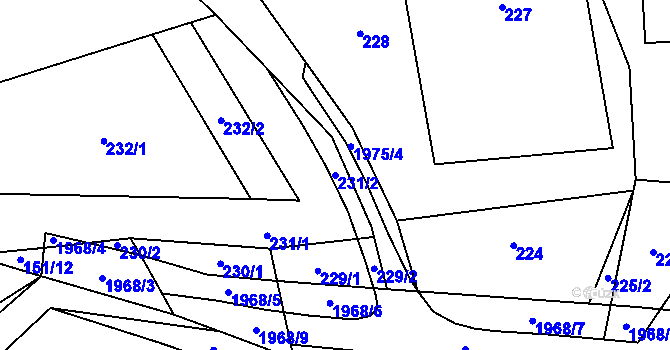 Parcela st. 231/2 v KÚ Hrádek, Katastrální mapa