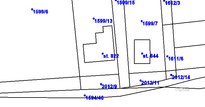 Parcela st. 822 v KÚ Hrádek, Katastrální mapa