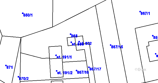 Parcela st. 832 v KÚ Hrádek, Katastrální mapa