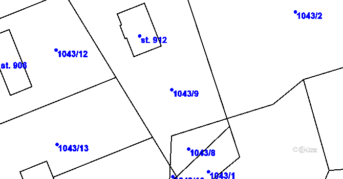 Parcela st. 1043/9 v KÚ Hrádek, Katastrální mapa
