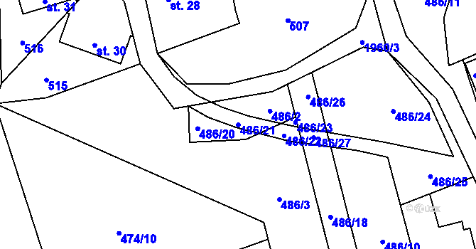 Parcela st. 486/21 v KÚ Hrádek, Katastrální mapa
