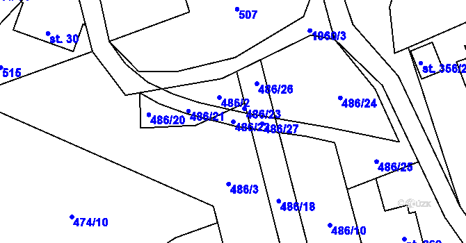 Parcela st. 486/22 v KÚ Hrádek, Katastrální mapa