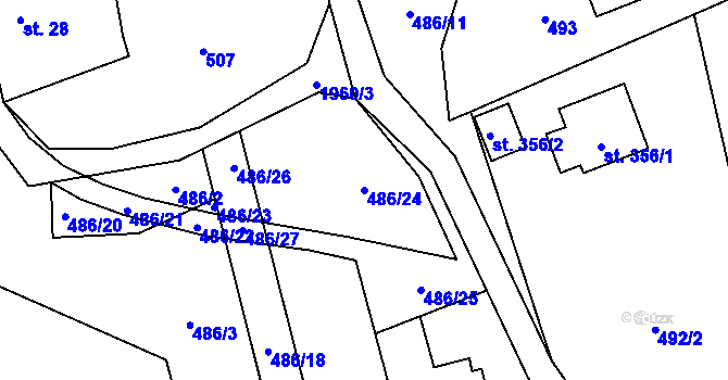 Parcela st. 486/24 v KÚ Hrádek, Katastrální mapa