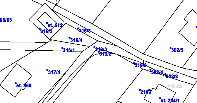 Parcela st. 319/2 v KÚ Hrádek, Katastrální mapa