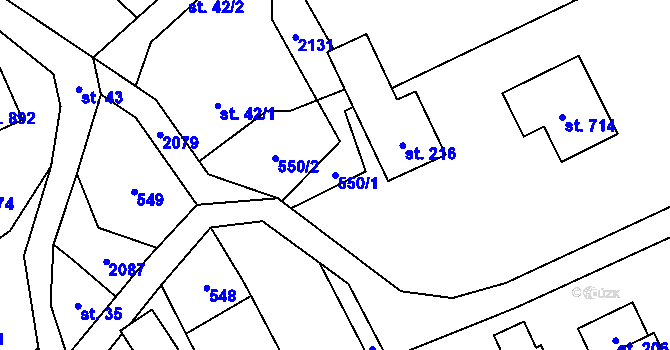 Parcela st. 550/1 v KÚ Hrádek, Katastrální mapa