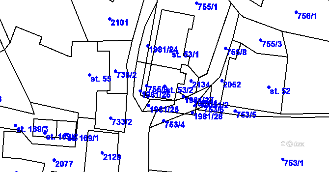 Parcela st. 53/2 v KÚ Hrádek, Katastrální mapa