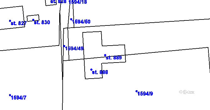 Parcela st. 889 v KÚ Hrádek, Katastrální mapa
