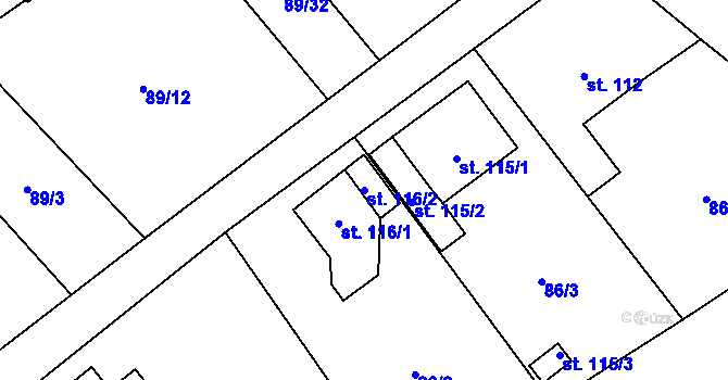 Parcela st. 116/2 v KÚ Dolní Sedlo, Katastrální mapa