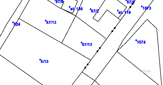 Parcela st. 67/12 v KÚ Dolní Sedlo, Katastrální mapa