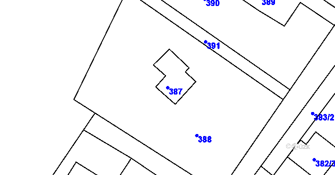 Parcela st. 387 v KÚ Donín u Hrádku nad Nisou, Katastrální mapa