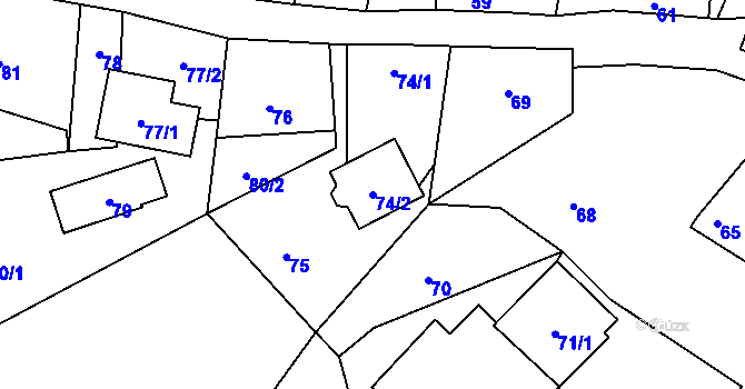 Parcela st. 74/2 v KÚ Donín u Hrádku nad Nisou, Katastrální mapa