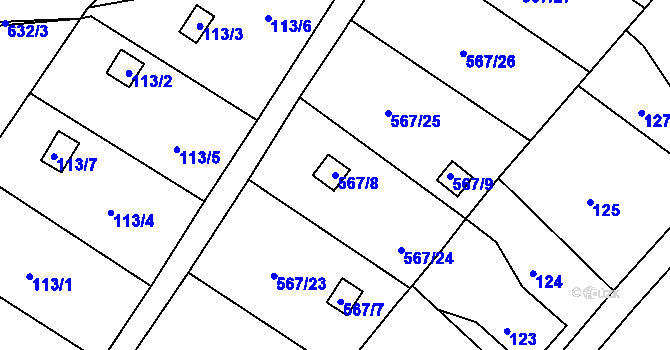 Parcela st. 567/8 v KÚ Donín u Hrádku nad Nisou, Katastrální mapa