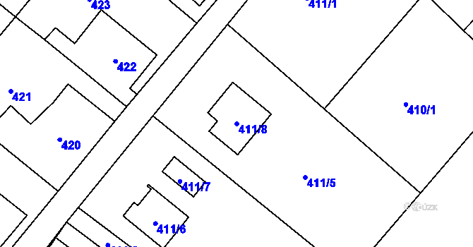Parcela st. 411/8 v KÚ Donín u Hrádku nad Nisou, Katastrální mapa
