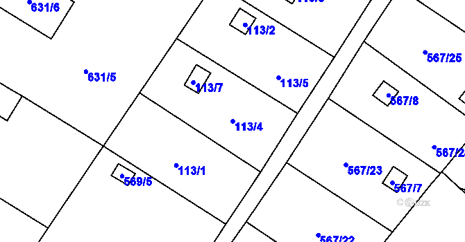 Parcela st. 113/4 v KÚ Donín u Hrádku nad Nisou, Katastrální mapa