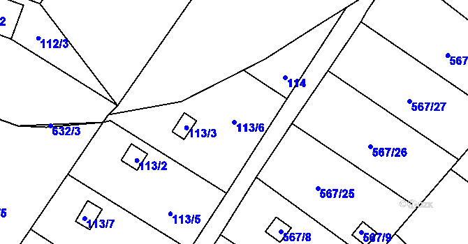Parcela st. 113/6 v KÚ Donín u Hrádku nad Nisou, Katastrální mapa