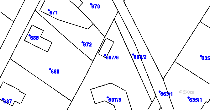 Parcela st. 607/6 v KÚ Donín u Hrádku nad Nisou, Katastrální mapa