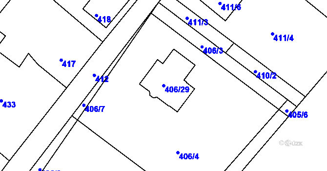 Parcela st. 406/29 v KÚ Donín u Hrádku nad Nisou, Katastrální mapa