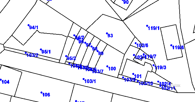 Parcela st. 99 v KÚ Hrádek nad Nisou, Katastrální mapa