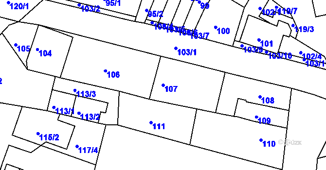 Parcela st. 107 v KÚ Hrádek nad Nisou, Katastrální mapa