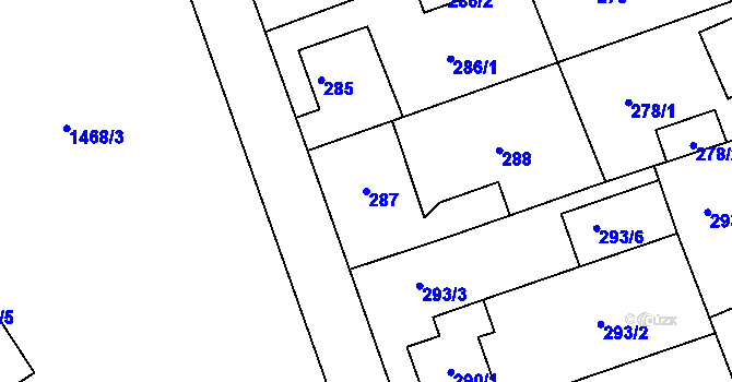 Parcela st. 287 v KÚ Hrádek nad Nisou, Katastrální mapa