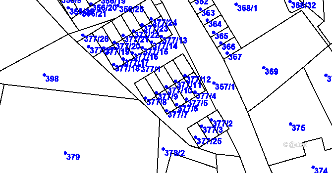 Parcela st. 377/10 v KÚ Hrádek nad Nisou, Katastrální mapa
