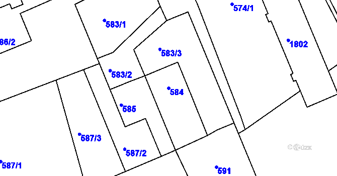 Parcela st. 584 v KÚ Hrádek nad Nisou, Katastrální mapa