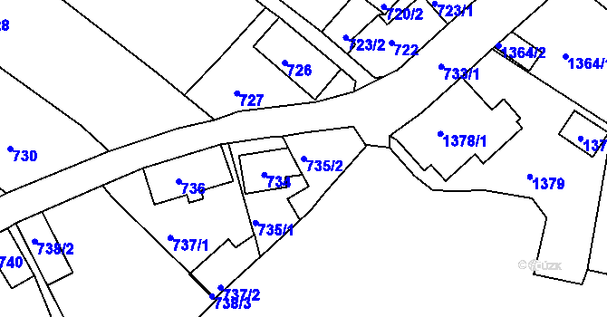 Parcela st. 735/2 v KÚ Hrádek nad Nisou, Katastrální mapa