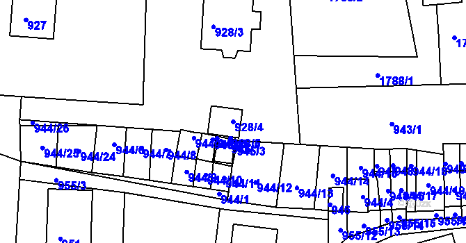 Parcela st. 928/4 v KÚ Hrádek nad Nisou, Katastrální mapa