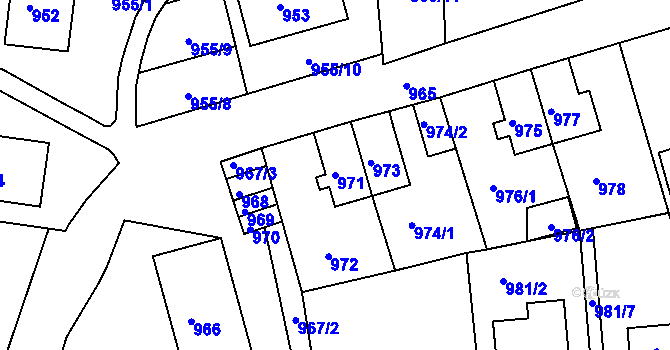Parcela st. 971 v KÚ Hrádek nad Nisou, Katastrální mapa