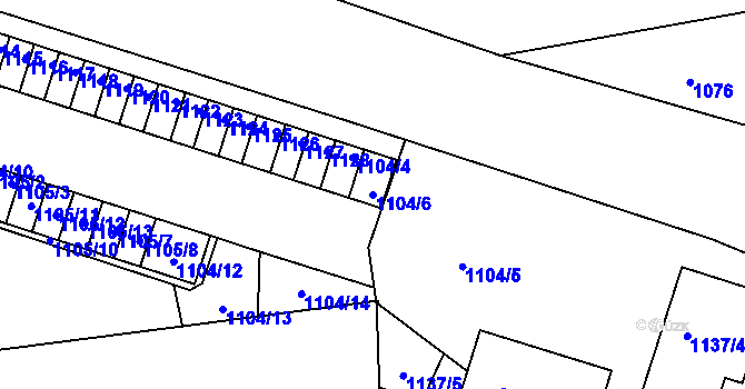 Parcela st. 1104/6 v KÚ Hrádek nad Nisou, Katastrální mapa