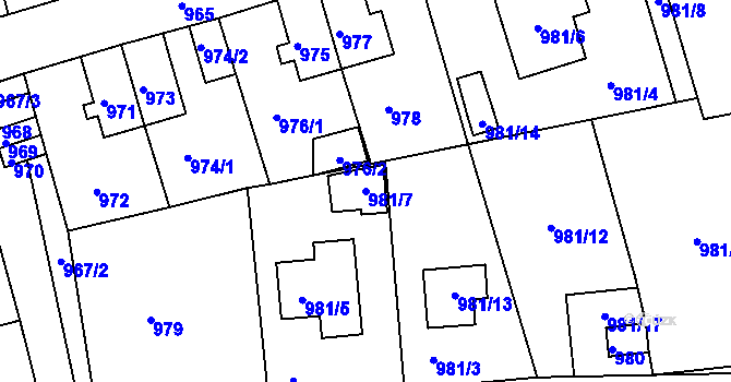 Parcela st. 981/7 v KÚ Hrádek nad Nisou, Katastrální mapa