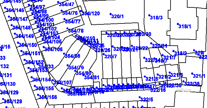 Parcela st. 320/7 v KÚ Hrádek nad Nisou, Katastrální mapa