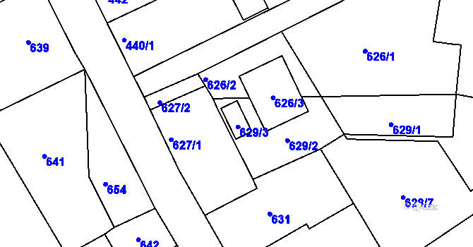 Parcela st. 629/3 v KÚ Hrádek nad Nisou, Katastrální mapa
