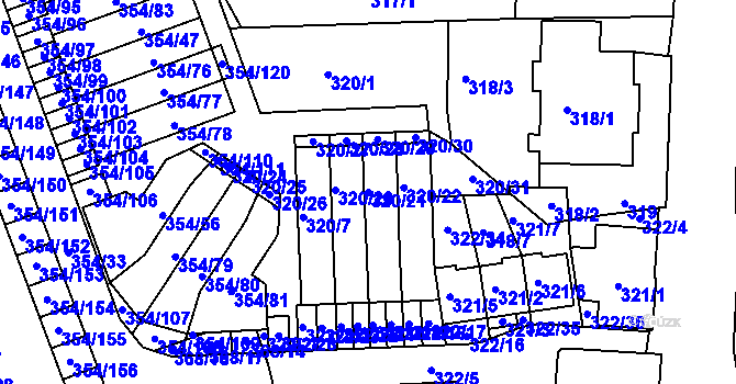 Parcela st. 320/21 v KÚ Hrádek nad Nisou, Katastrální mapa