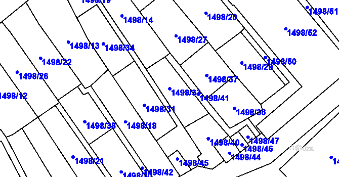 Parcela st. 1498/33 v KÚ Hrádek nad Nisou, Katastrální mapa