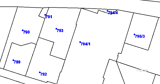 Parcela st. 794/1 v KÚ Hrádek nad Nisou, Katastrální mapa